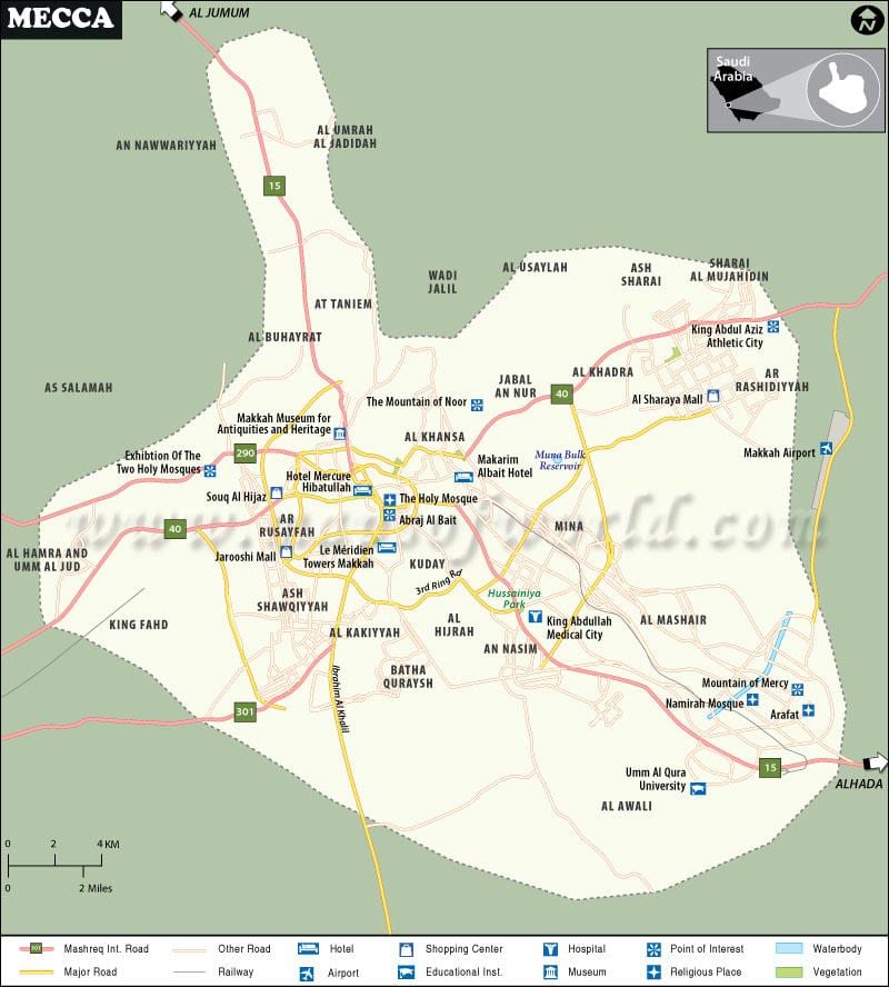 Mekka (Makkah) Sehenswürdigkeiten Karte