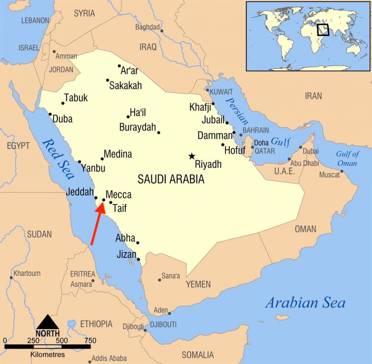 Mekka (Makkah) auf der Karte von Saudi-Arabien